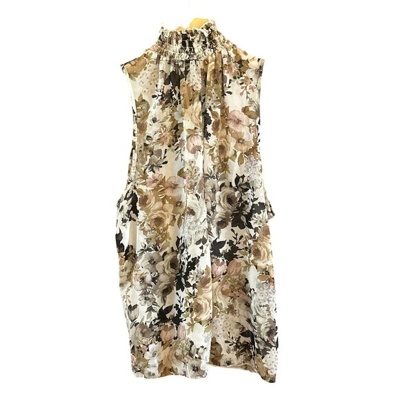 Vintage Caren Sport Bohemian Floral Smocked Mock Neck  Blouse 2X Fairy Y2K 1990s - Picture 3 of 5